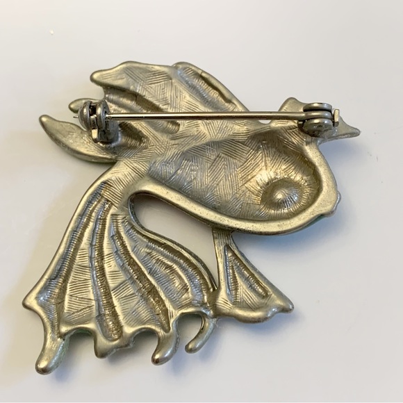Enamel betta fighting fish brooch pin colorful green gold rhinestone  eye - Picture 4 of 5